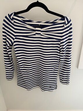 kate spade Navy and White Striped Long Sleeve Top with Front Bow